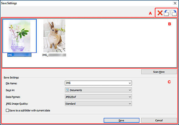IJ Scan Utility (Windows) - Save Settings Dialog Box - G620