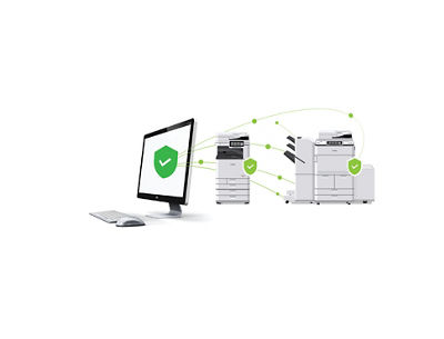 Computer and printers with a security icon
