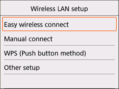 Wireless LAN setup screen: Easy wireless connect selected