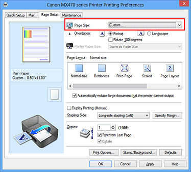 Print on a Custom Paper Size (Windows) - MX472 / MX479