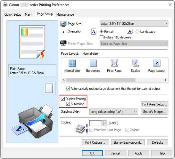 Print on Both Sides of the Paper (Duplex Printing) (Windows) G5020