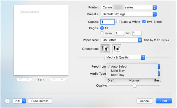 Choose the Feed Source for Printing (macOS) - TS9520 / TS9520a / TS9521C