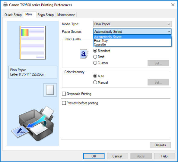 Choose the Feed Source for Printing (Windows) - TS9520 / TS9520a