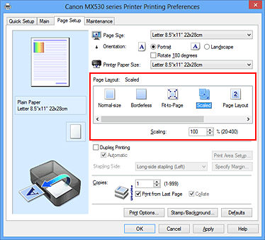 Enlarge or Reduce the Print Size from a Windows PC - MX532