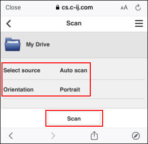 Tap Select source, Orientation, or Scan (outlined in red)