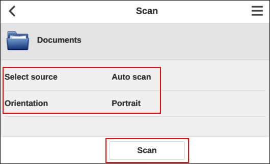 Choose Select source, Orientation, or Scan (outlined in red)