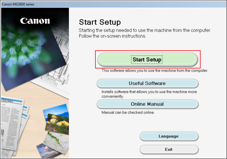 Select Start Setup (outlined in red)