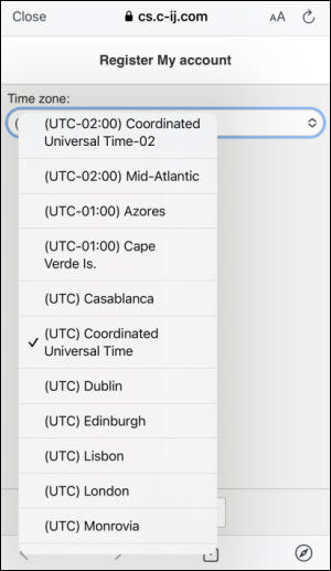 Select your time zone, then tap Done