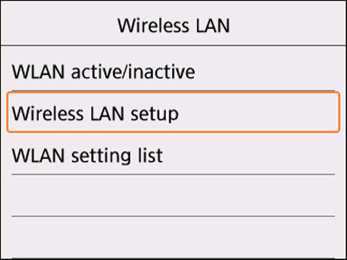 Wireless LAN screen: Select Wireless LAN setup