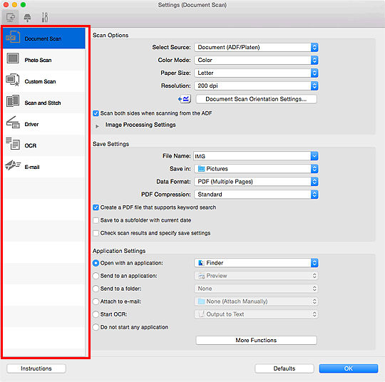IJ Scan Utility (macOS) - Settings Dialog (MB5120 / MB5420)