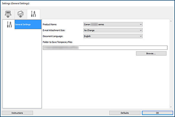 IJ Scan Utility (Windows) - Settings (General Settings) Dialog Box ...