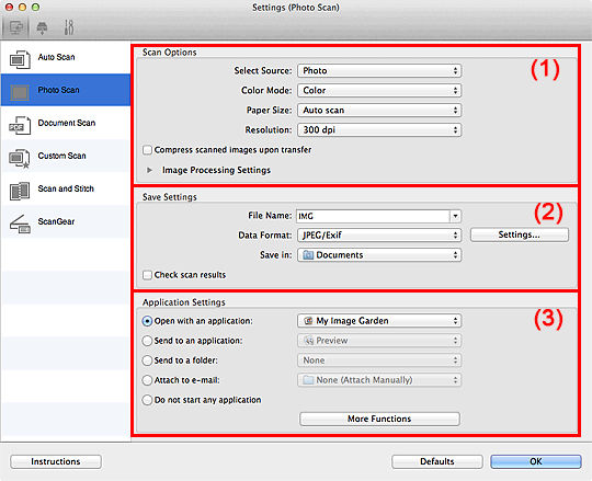 IJ Scan Utility Photo Settings - Mac