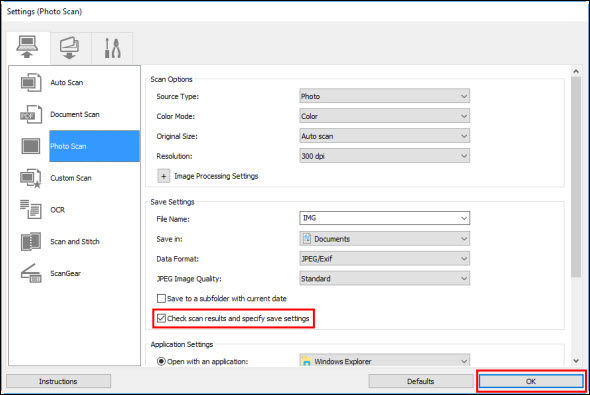 IJ Scan Utility (Windows) - Saving After Checking Scan Results