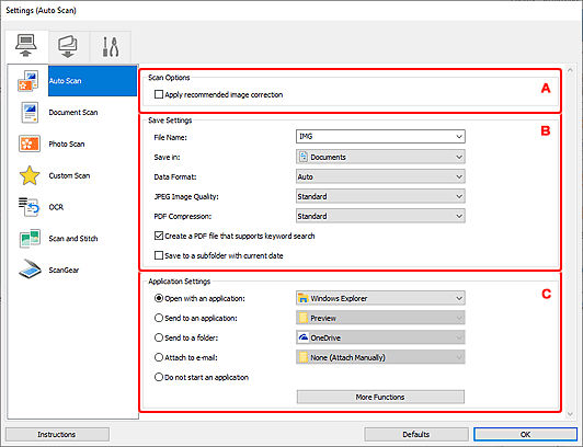 IJ Scan Utility (Windows) - Settings (Scanning from a Computer) Dialog ...