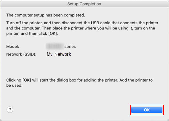 Disconnect the USB cable and click OK (outlined in red)