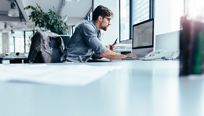 Man working on a computer at a desk