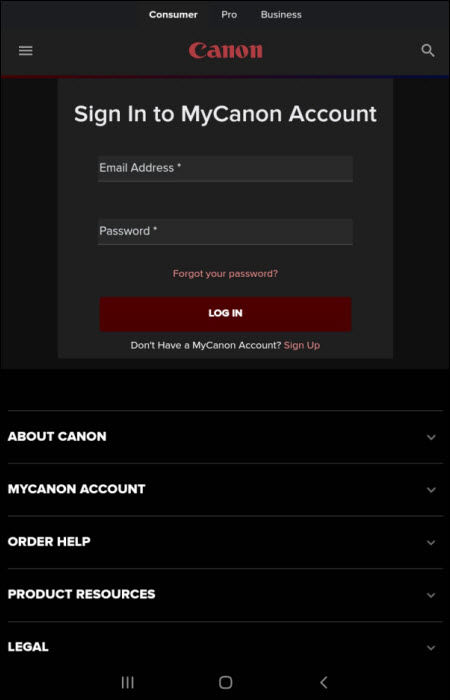 Sign into your MyCanon Account