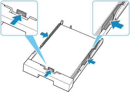 Adjust the front and right paper guides against the edge of the paper stack