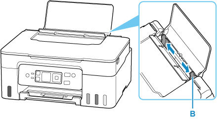 Slide the right paper guide (B) to open both paper guides