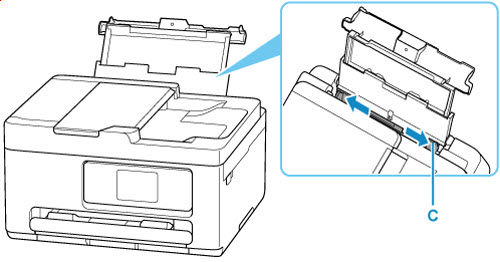 Slide the right paper guide (C) to open both paper guides