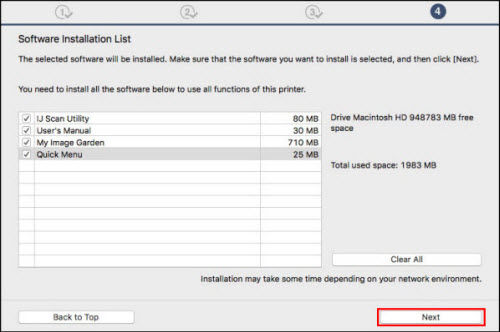 Select any optional software, then click Next (outlined in red)