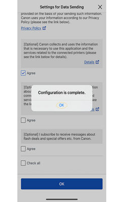 Web service usage terms of agreement with agree button highlighted