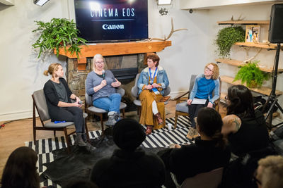 Panel discussion underway at the Canon Creative Studio at Sundance Film Festival 2018.
