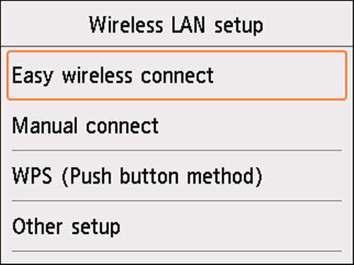 Other setup screen: Select Easy wireless connect