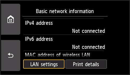 Basic network information screen: Select LAN settings