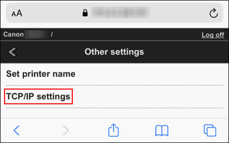 Tap TCP/IP settings (outlined in red)