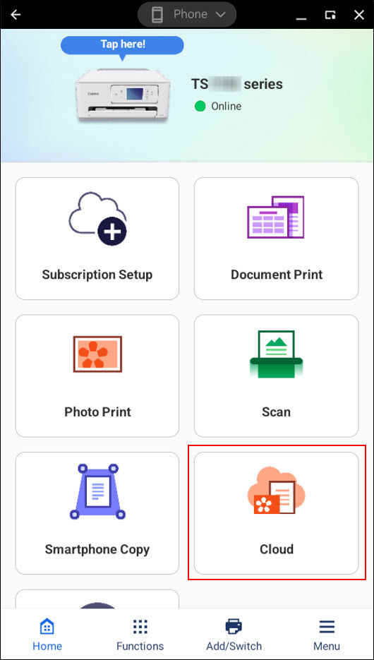 Select Cloud (outlined in red)