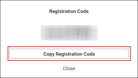 Tap Copy Registration Code (outlined in red)