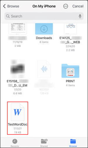 Tap the .doc file (outlined in red)