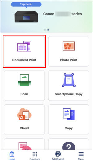 Tap Document Print (outlined in red)