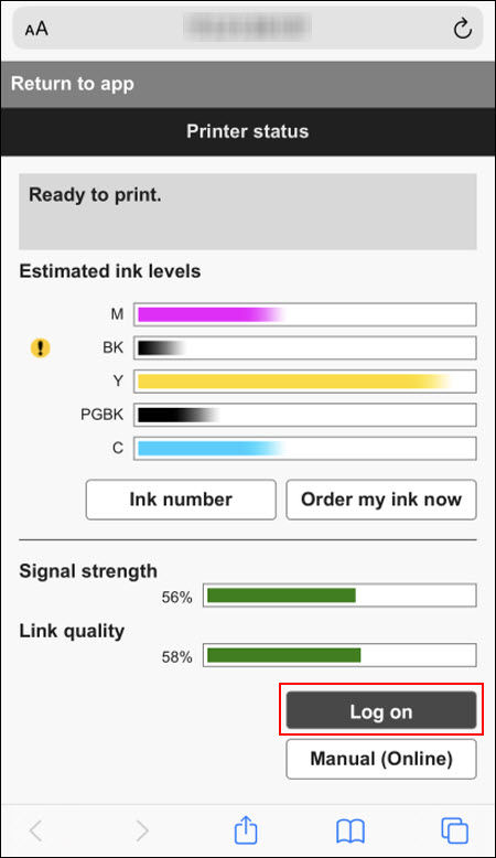 Tap Log on (outlined in red)