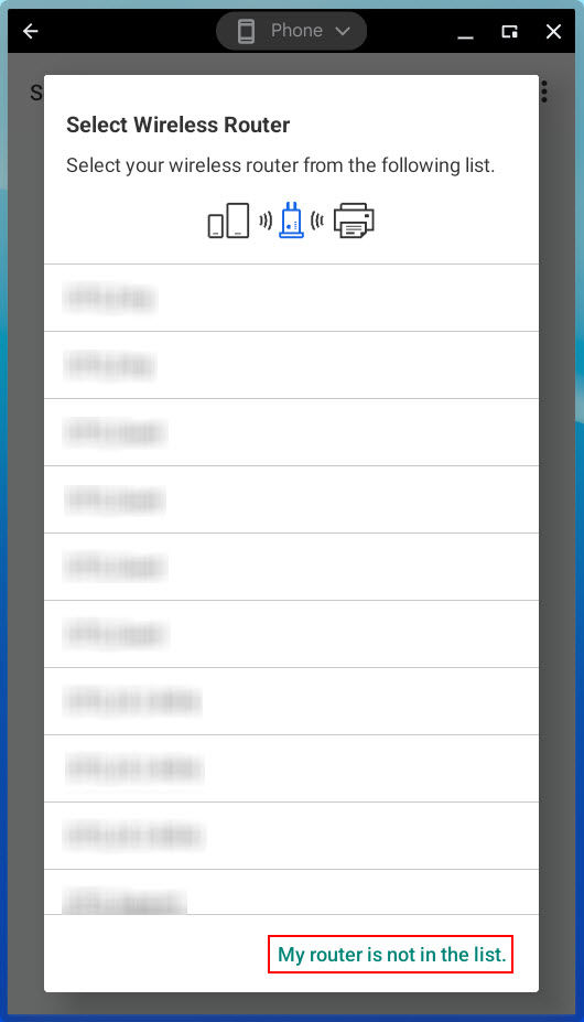 Tap or click "My router is not in the list." (outlined in red)