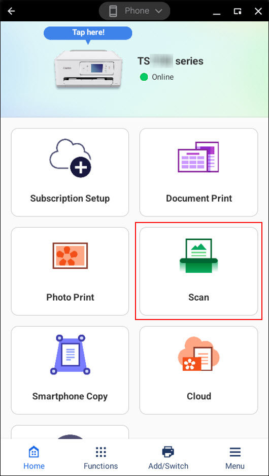 Select Scan (outlined in red)