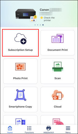 Tap Subscription Setup (outlined in red)