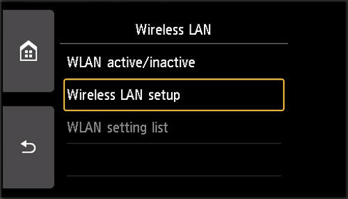 Wireless LAN screen: Select Wireless LAN setup