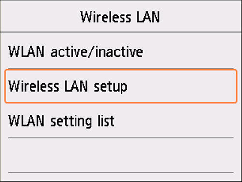 Wireless LAN screen: Select Wireless LAN setup