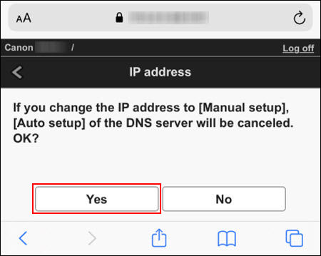 Tap Yes (outlined in red)