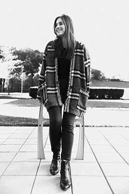 Black and white grainy photo of girl