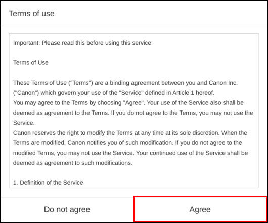 Select Agree (outlined in red)