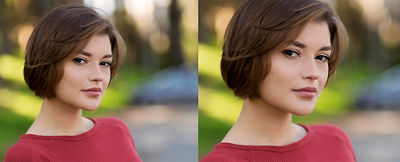 Two headshots of a woman (one on the right is cropped)