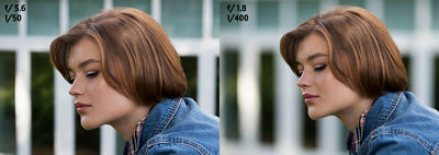 Side-by-side photo of a woman using two different lenses