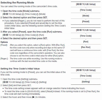 Setting the Time Code with the XF100 and XF105