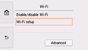 Wi-Fi screen: Select Wi-Fi setup