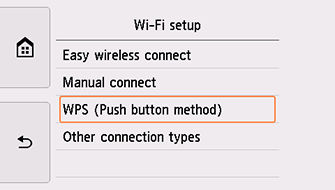 Wi-Fi setup screen: Select WPS (Push button method)