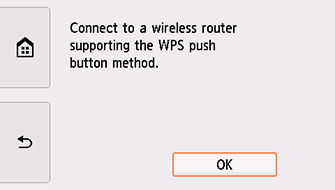 WPS (Push button method) screen: Select OK