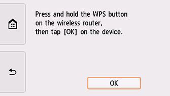 WPS (Push button method) screen: Select OK